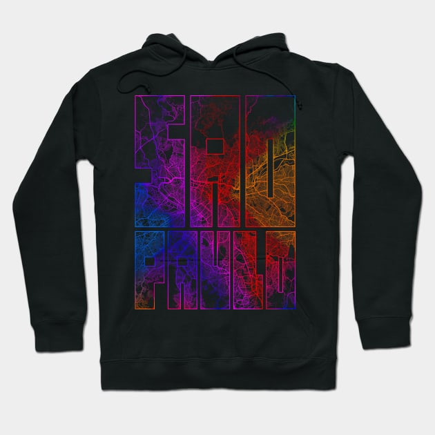 Sao Paulo, Brazil City Map Typography - Colorful Hoodie by deMAP Studio